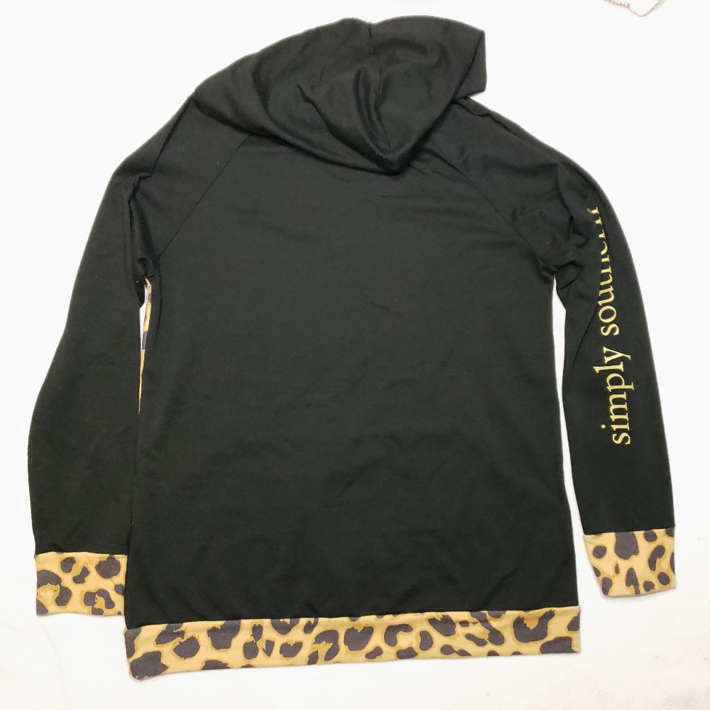 Simply Southern Black and Leopard Print Hoodie Size L - Picture 2 of 6
